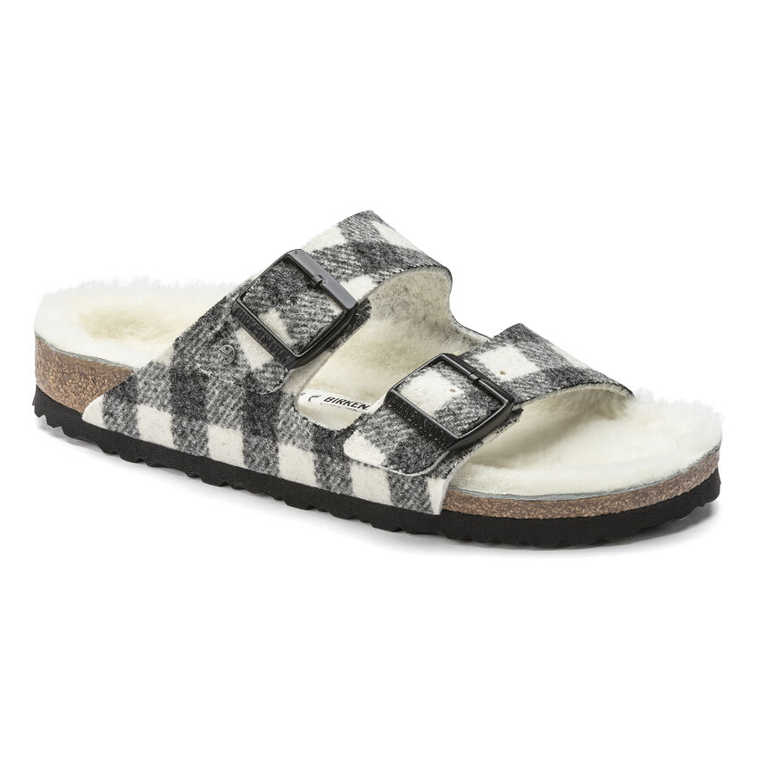 BIRKENSTOCK Women's Arizona Shearling White Plaid Wool/Natural Shearling (narrow width) - 1018114