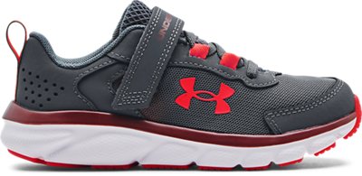 Under Armour Boys' Pre-School UA Assert 9 Alternate Closure Running Shoes Pitch Gray/Red/Pink - 3024635-106