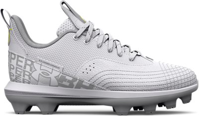 Under Armour Unisex Kids' Harper 7 Low Juniors TPU Baseball Cleat White/White/Mod Gray - 3025596-100