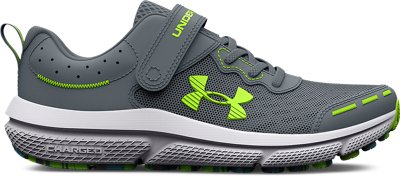 Under Armour Boys' Pre-School UA Assert 10 Alternate Closure Running Shoes Gravel/Glacier Blue/Lime Surge - 3026183-102
