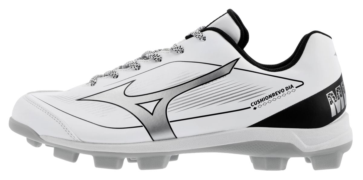Mizuno Men's CushionRevo Diamond TPU Molded Baseball Cleat White/Black - 320707.0090