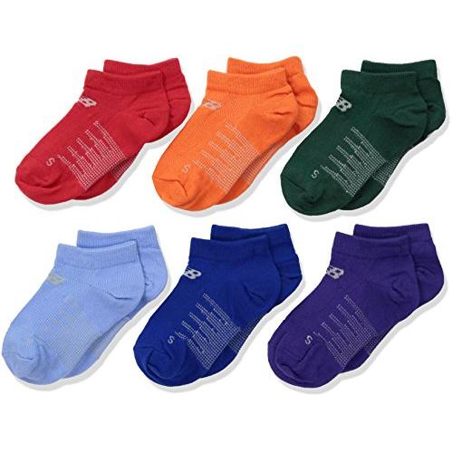 New Balance Children's No Show Socks (6 Pack), White/Purple/Blue/Green/Yellow/Orange/Pink, Shoe Size 9.5-3