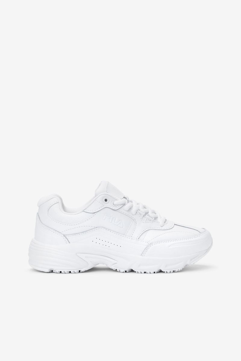 FILA WORK Women's Memory Workshift Wide Width Soft Toe Slip Resistant Work Shoe White/White/White - 5SGW0002-100