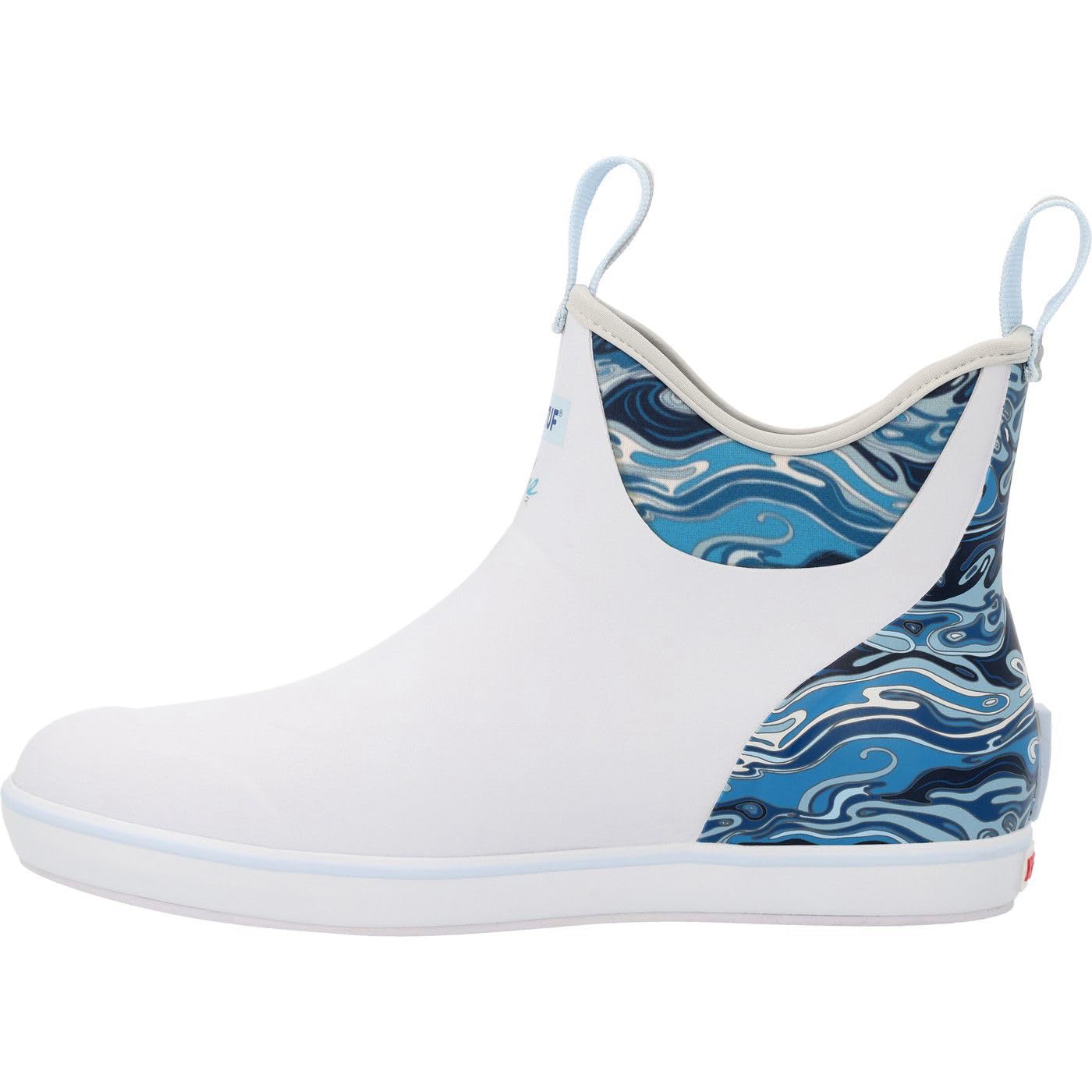 XTRATUF 6” Women’s Ankle Deck Boot - Size 5, White/Fishe Waters - Lightweight, 100% Waterproof Rubber Footwear - Non-Marking, Slip-Resistant Outsole - Moisture-Wicking Liner