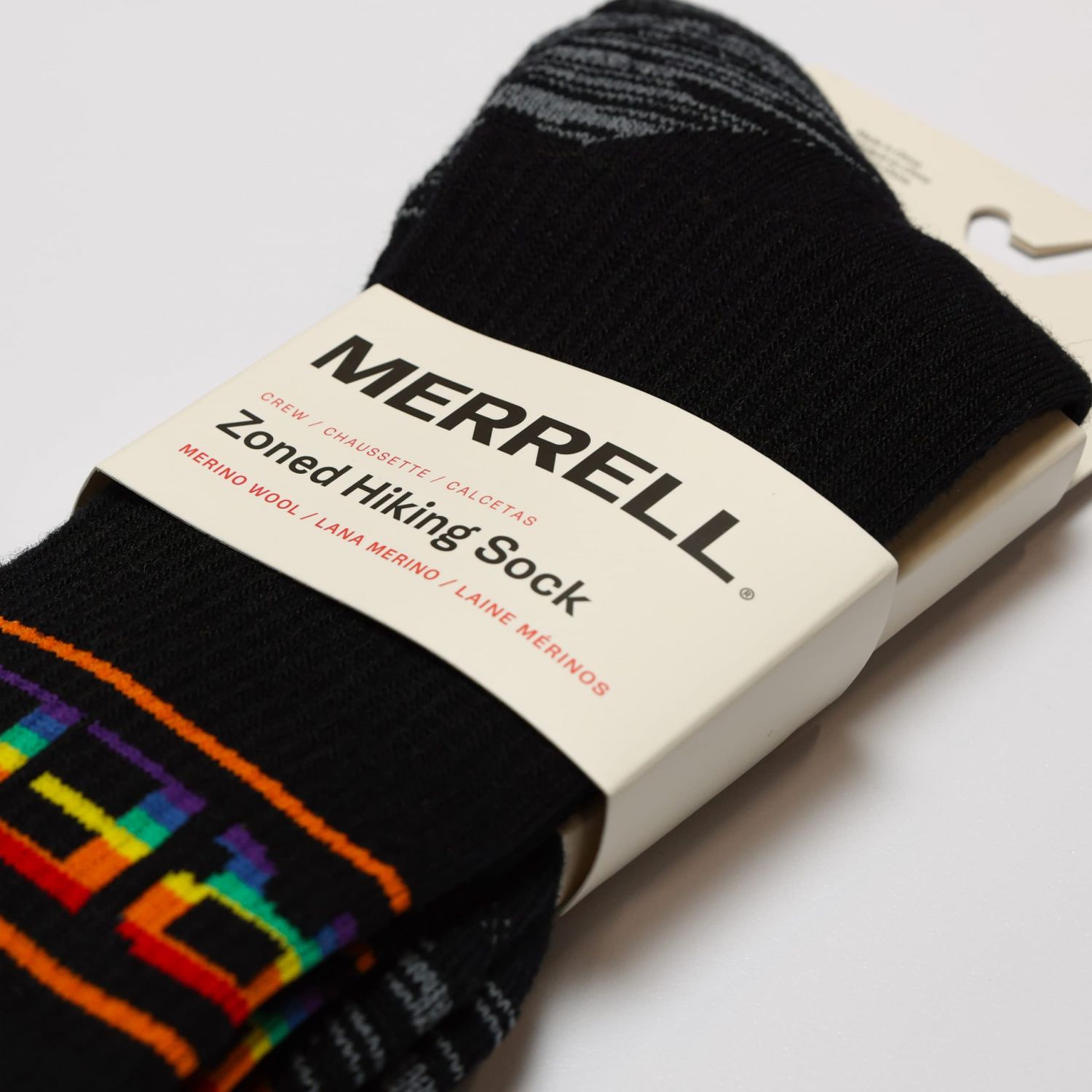 Merrell -men's and -women's Zoned Lightweight Cushion Wool Hiking Crew Socks-1 Pair Pack-Breathable Unisex Arch Support, Black Rainbow, Small-Medium