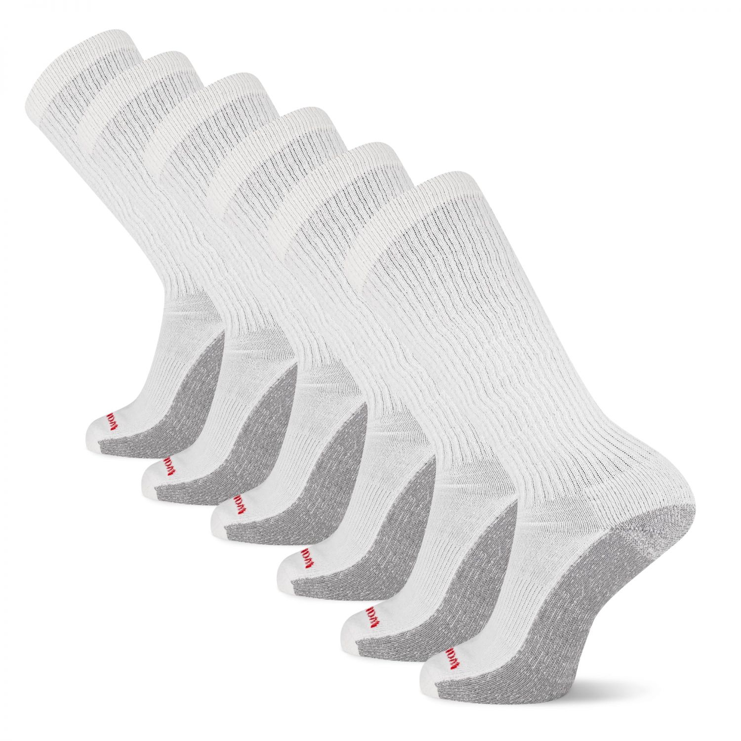 Wolverine Men's Cotton Comfort Steel Toe Crew Work Socks White (6 pairs) - WWM40005C6B2001-WHITE