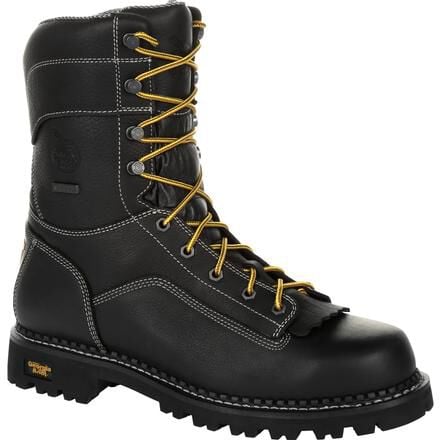 GEORGIA BOOT Men's 9" AMP LT Logger Low Heel Soft Toe Waterproof Work Boot Black - GB00271