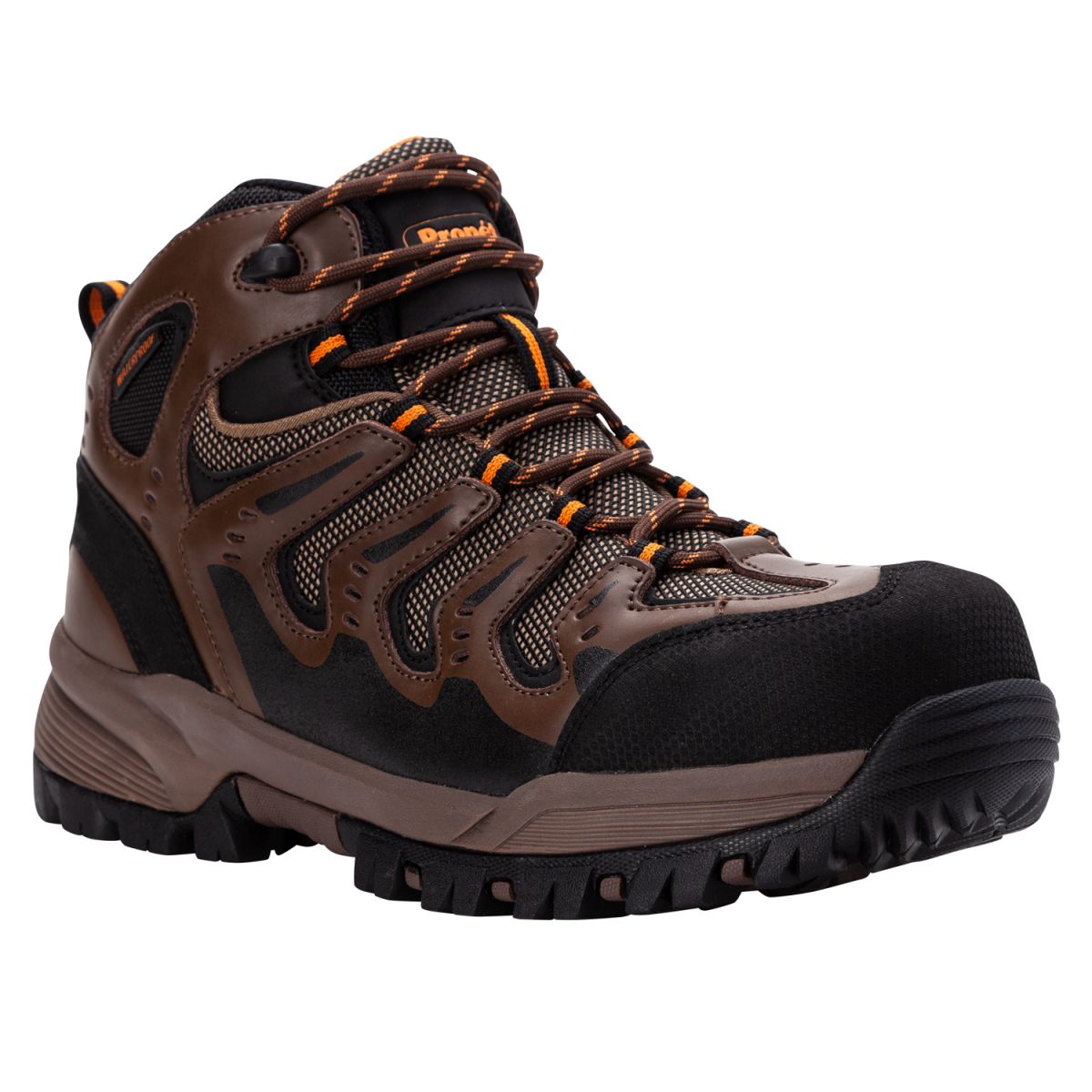 Propet Men's Sentry Composite Toe PR Waterproof Work Boot Brown/Orange- MBU032MBOR