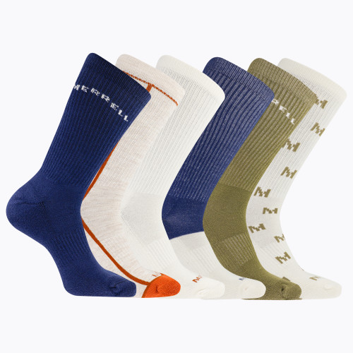 Merrell Unisex Recycled Cushioned Hiking Crew Socks Navy Assorted (6 pairs) - MEA33694C6B2001-NVAST