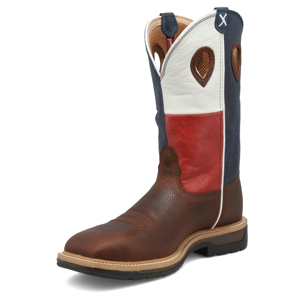Twisted X Men's 12" Steel Toe Western Work Boot Brown/Texas Flag - MLCS007