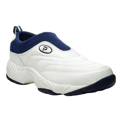 Propet Men's Wash N Wear Slip-On II Shoe White Leather/Navy - M3851WN