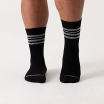 WIDE OPEN SOCKS Men's Vintage Stripe Cushioned Crew Sock Black - 9002-BLACK