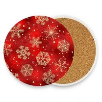 Winter Gold Red Snowflakes Coasters for Drinks 1 Piece Set Christmas Tree Bar Cup Coaster Coffee Mug Glass Pad Tabletop Protection Mat for Housewarming Table Kitchen Dining Home Decor