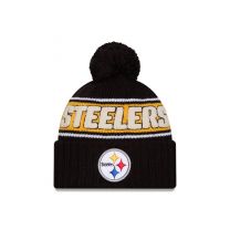 New Era Men's Black Pittsburgh Steelers 2024 Sideline Cuffed Knit Hat with Pom
