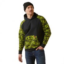 ARIAT Men's FR DuraStretch Patriot Hoodie - Black/Lime Camo, XX-Large