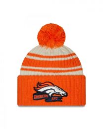 NFL 2022-2023 Sideline Sport Knit beanie New Era American Football hat with pom pom all teams, Beanie-Broncos-Chrome-White-#28011, One Size