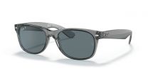 Ray-Ban Unisex New Wayfarer Classic Sunglasses Transparent Grey Frames with Polarized Blue Classic Lenses - RB2132 55mm