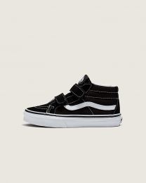 VANS Unisex Little Kids Sk8-Mid Velcro Skate Shoe Black/True White - VN00018T6BT