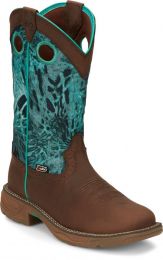JUSTIN WORK Women's 11" Rush Soft Toe EH Waterproof Work Boot Turquoise/Brown - SE4355