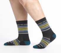 WIDE OPEN SOCKS Men's Multi Stripe Cushioned Micro Crew Lightweight Crew Sock Charcoal - 9005-CHARCOAL