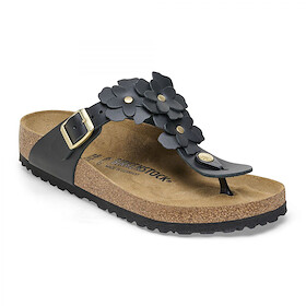 BIRKENSTOCK Women's Gizeh Flower Black Leather (regular width) - 1026693