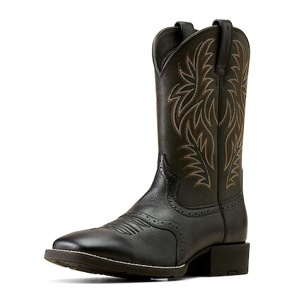 Ariat Men's 11" Sport Wide Square Toe Western Boot Black Deertan - 10016292