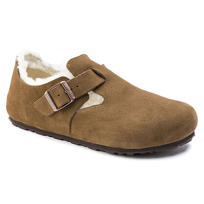 BIRKENSTOCK Unisex London Shearling Clog Tea Suede/Natural Shearling (regular width) - 1014962
