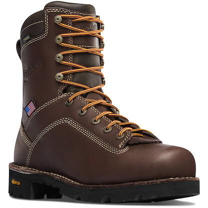 DANNER WORK Men's 8" Quarry USA Alloy Toe Waterproof Work Boot Dark Brown - 17307