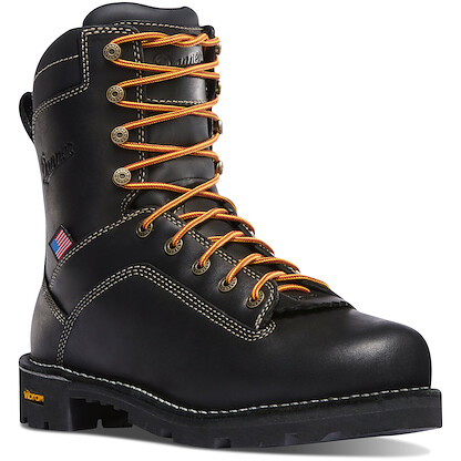 DANNER WORK Men's 8" Quarry USA Alloy Toe Waterproof Work Boot Black - 17311