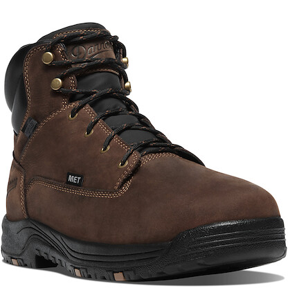DANNER WORK Men's 6'' Caliper Aluminum Toe Internal Metatarsal Guard Waterproof Work Boot Brown - 19461