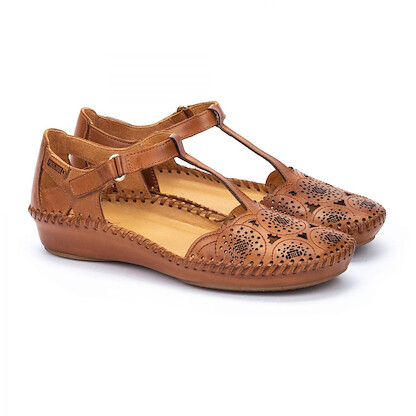 Pikolinos Women's P. Vallarta Punched Leather T-Strap Sandal Brandy - 655-0734-250