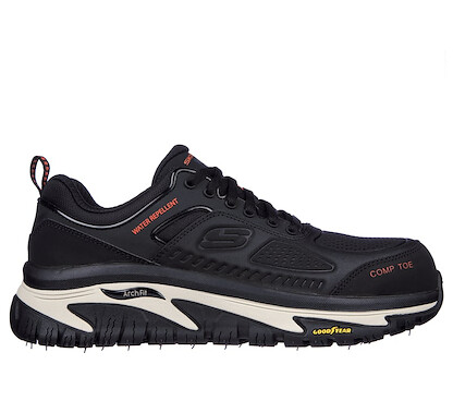 SKECHERS WORK Men's Arch Fit Road Walker - Raylan Composite Toe Water-Repellent Work Shoe Black - 200154-BLK