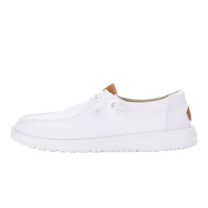 Hey Dude Women's Wendy Canvas Wide White Size W5 | Women's Shoes | Women's Slip On Loafers | Comfortable & Light-Weight