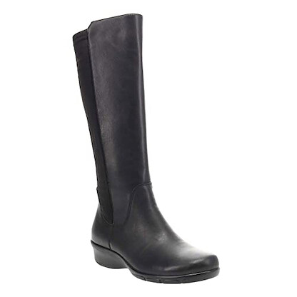 Propet Women's West Wide Calf Side Zip Stretch-Back Tall Boot Black Leather - WFX195LBLK