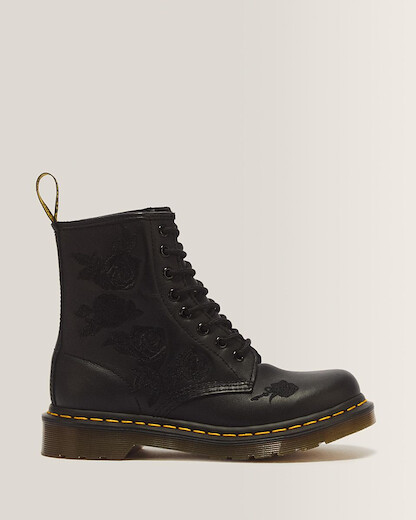 Dr Martens Women's 1460 Vonda Mono Floral Embroidered Boot Black Softy Leather - 24985001