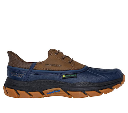 Skechers x John Deere Men's Slip-Ins: Respected - Tanzier Relaxed Fit Waterproof Hands Free Shoe Navy/Tan - 256002-NVTN