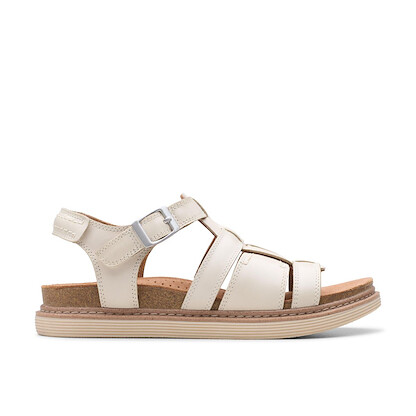 Clarks Women's Arwell Sun Sandal Cream Leather- 26181413