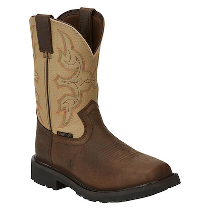 JUSTIN WORK Men's Western Pull-On Composite Toe EH Puncture Resistant Work Boot Brown - SE3005 (3005J)