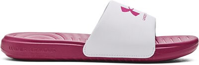 Under Armour Women's UA Ansa Graphic Logo Slide White/Charged Cherry/Rebel Pink - 3024437-107