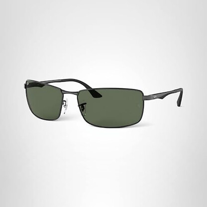 Ray-Ban Mens RB3498 Rectangular Sunglasses, Black/Dark Green, 61 mm