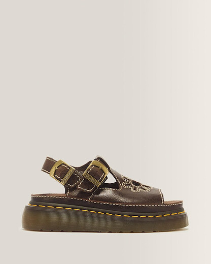 Dr Martens Women's Dunnet Flower Sandal Kelp Brown AR Rouge Leather - 40526200