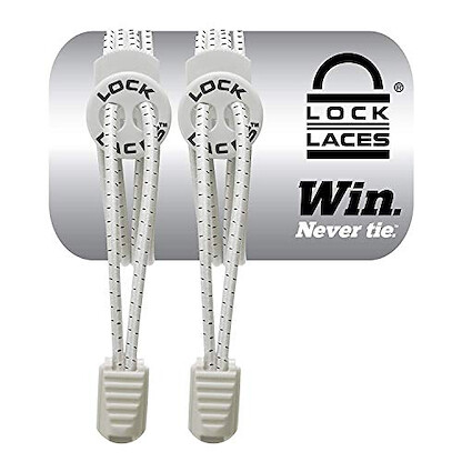 LOCK LACES (Elastic No Tie Shoelaces) (White, 48-Inch)