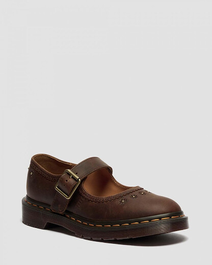Dr Martens Women's Mary Jane Flower Dark Brown Crazy Horse Leather - 42391200