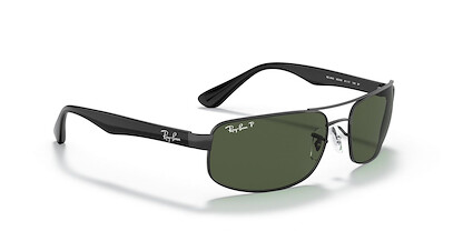 Ray-Ban Mens RB3445 Rectangular Sunglasses, Black/Polarized Dark Green, 64 mm