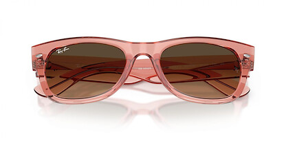 Ray-Ban RB0832S Mega Wayfarer II Square Sunglasses, Transparent Pink/Light Brown Gradient Black, 52 mm