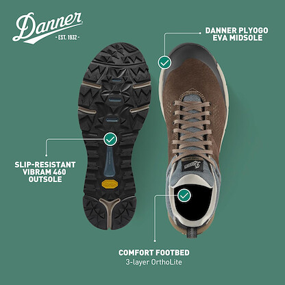Danner Trail 2650 3” Waterproof Hiking Shoes for Men - Durable Leather & Textile Upper with Breathable Gore-Tex Lining and Vibram Traction Outsole, Kangaroo Brown/Stormy Weather - 8 D