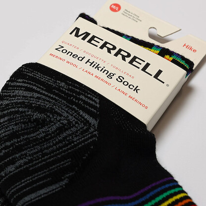Merrell -men's and -women's Zoned Cushioned Wool Hiking Socks-1 Pair Pack-Breathable Unisex Arch Support, Black Rainbow, Medium-Large