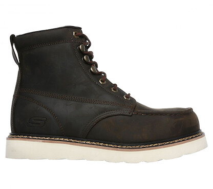 SKECHERS WORK Men's Pettus Chirk Steel Toe Work Boot Dark Brown - 77154-CDB