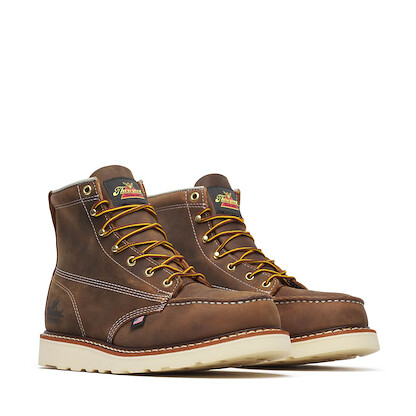 Thorogood Men's 6" American Heritage Moc Toe MAXWear™ Wedge Steel Toe Work Boot Brown Crazy Horse - 804-4575
