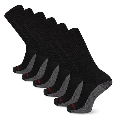 Wolverine Men's Cotton Comfort Steel Toe Crew Work Socks Black (6 pairs) - WWM40005C6B2001-BLACK
